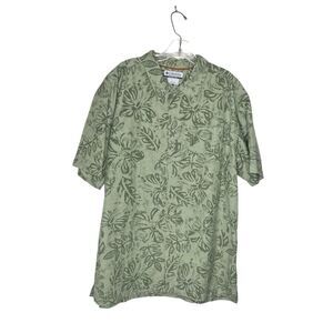 COLUMBIA Green Camp Shirt Leaf Pattern Cotton Short Sleeve Mens Size Large